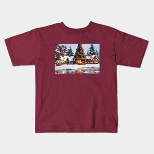 Christmas Cottage on the Lake Kids T-Shirt